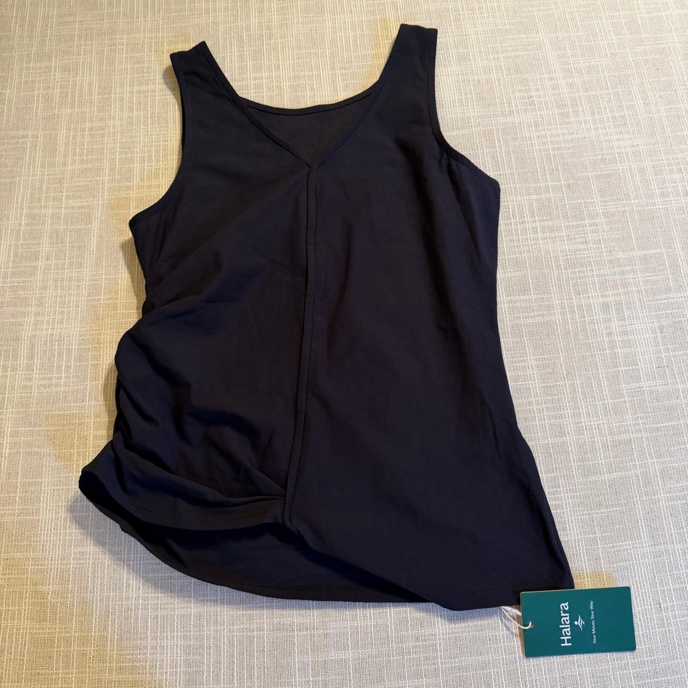 Halara Black Side Ruched Asymmetrical Performance Mesh V-Neck Active Tank Top